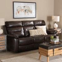 Baxton Studio RR7460-Dark Brown-Sofa Baxton Studio Byron Modern and Contemporary Dark Brown Faux Leather Upholstered 3-Seater Reclining Sofa